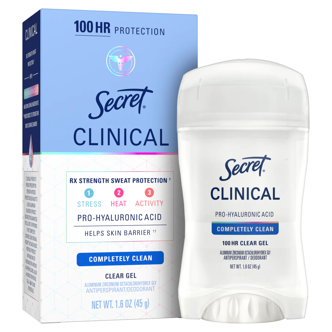 Secret Clinical Antiperspirant Deodorant For Women 100HR Sweat & Odor Protection Pro-Hyaluronic Acid Clear Gel Clean Lavender - 1.6oz/12pk