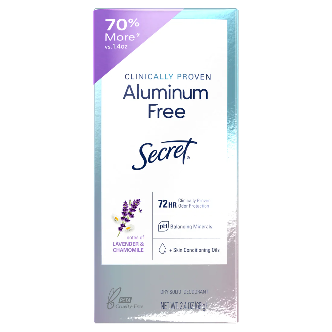 Secret Clinically Proven Aluminum Free Deodorant for Women Lavender & Chamomile 2.4oz/12pk