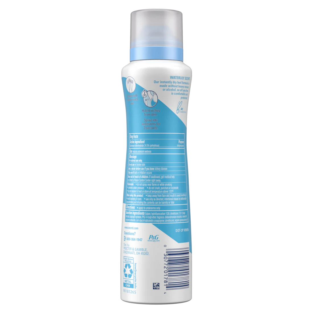 Secret Dry Spray Antiperspirant and Deodorant for Women Waterlily and Argan Oil - 4.1oz/12pk - Image 2