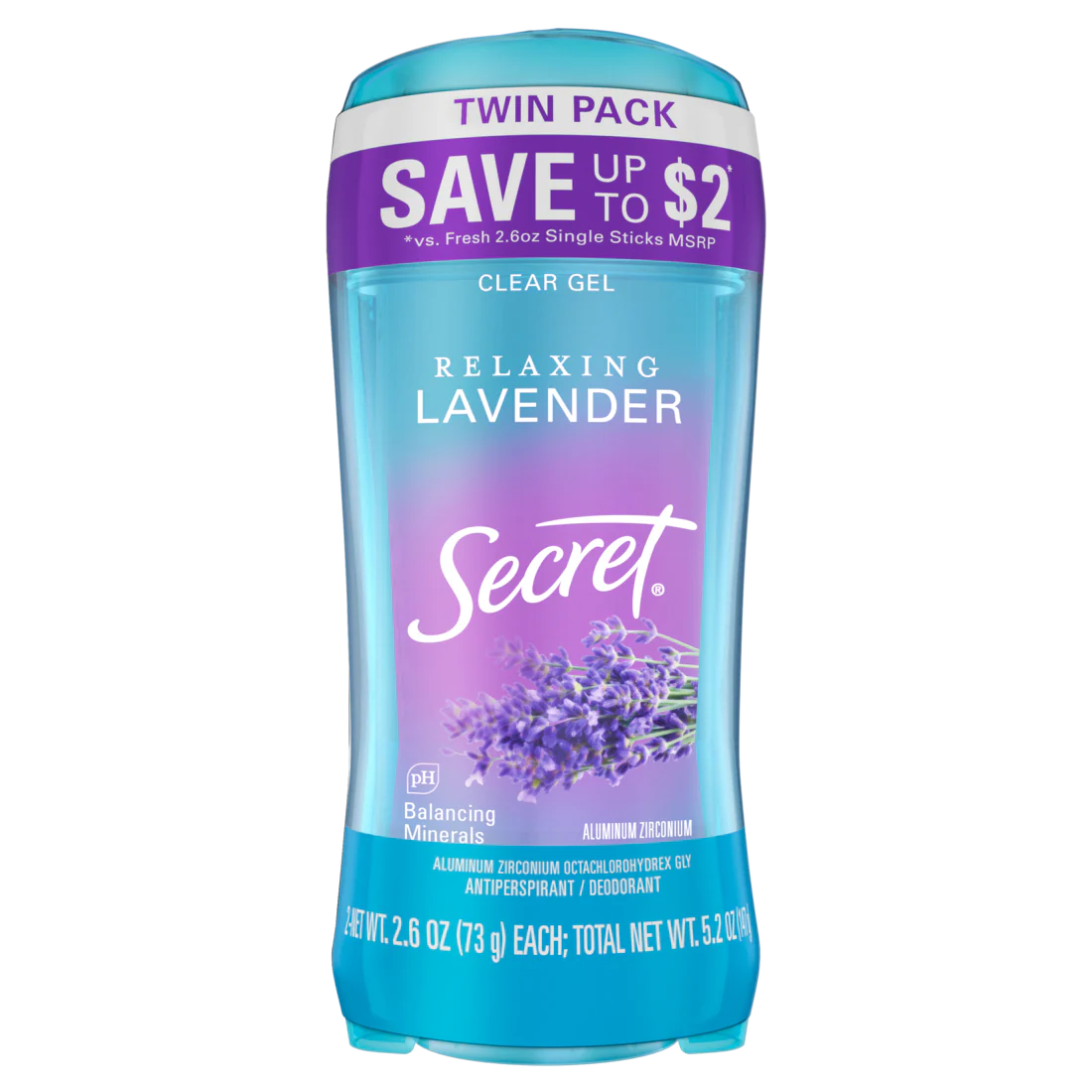 Secret Fresh Clear Gel Antiperspirant And Deodorant For Women Lavender Pack Of 2 - (2x2.6)oz/6pk