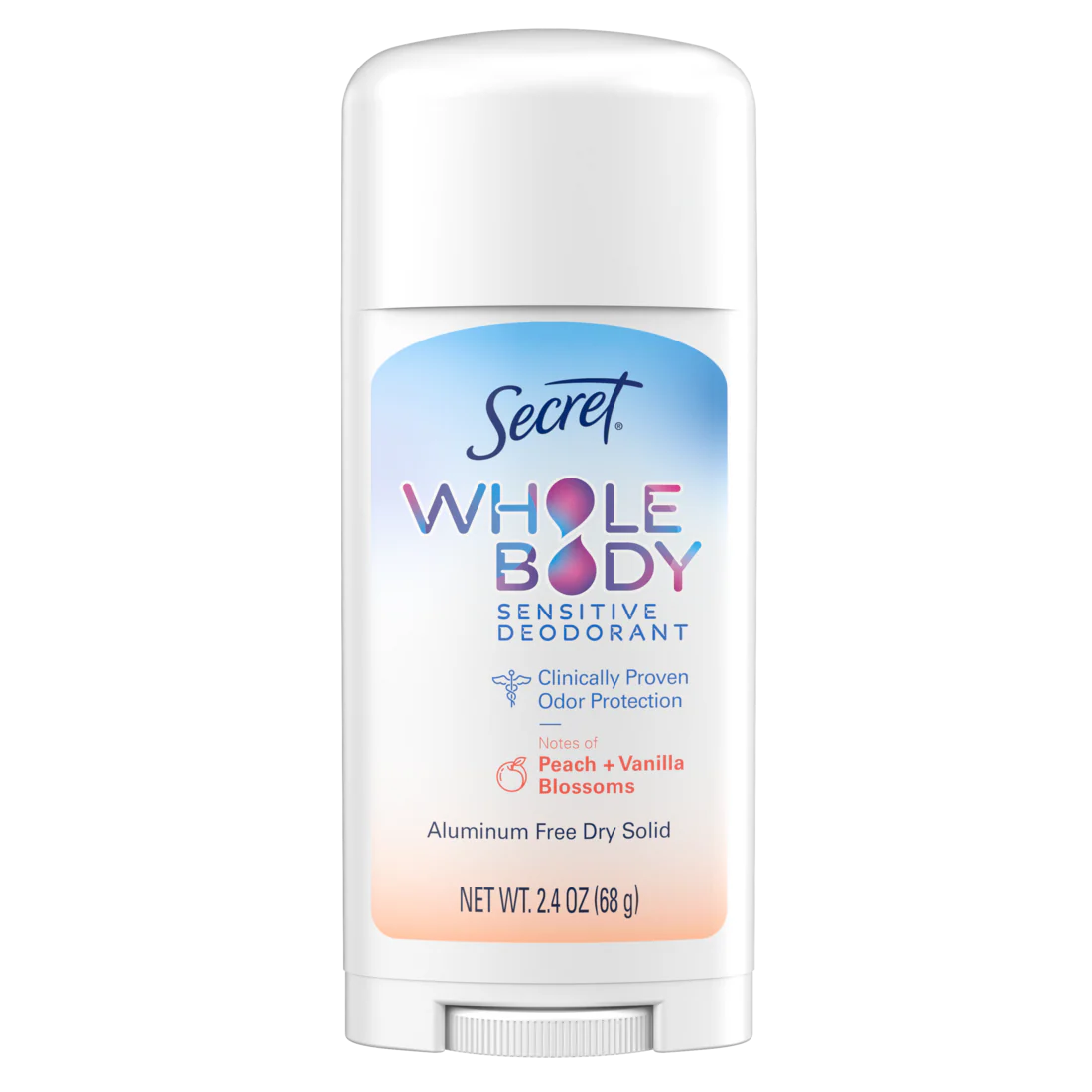 Secret Whole Body Stick Aluminum Free Deodorant For Women With Notes Of Peach & Vanilla - 2.4oz/12pk