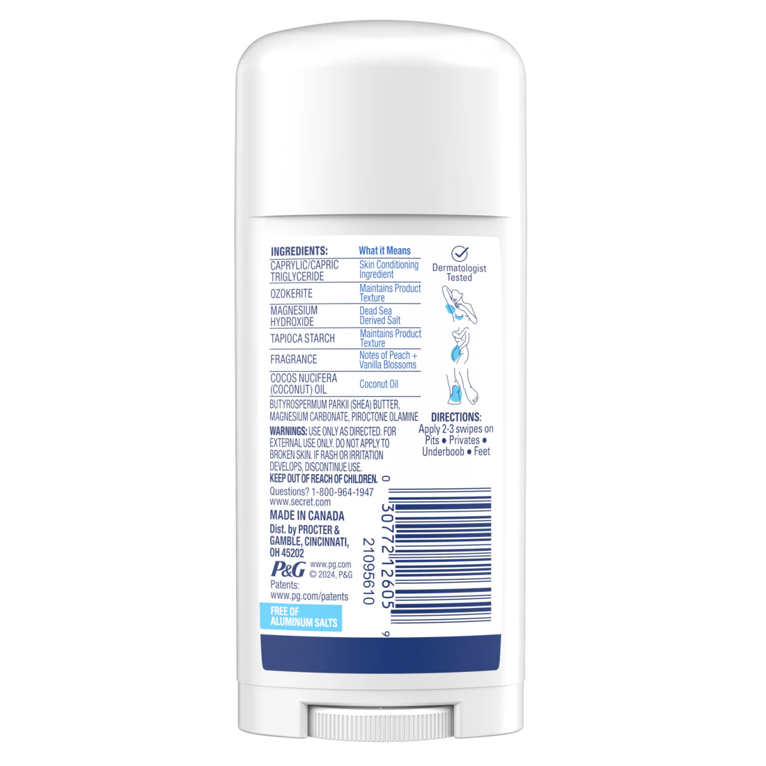 Secret Whole Body Stick Aluminum Free Deodorant For Women With Notes Of Peach & Vanilla - 2.4oz/12pk - Image 2