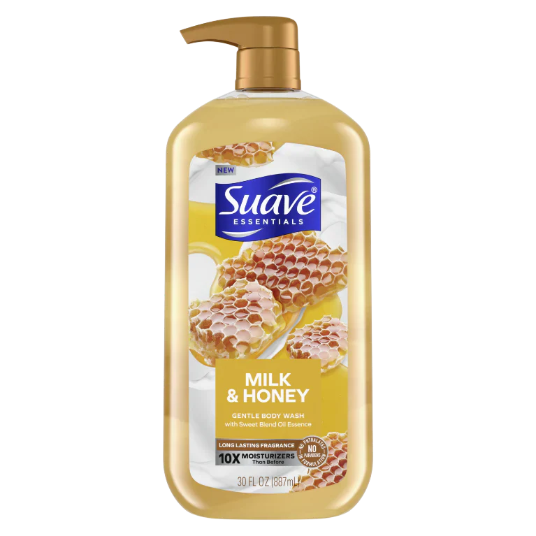 Suave Essentials Milk & Honey Body Wash - 30oz/4pk