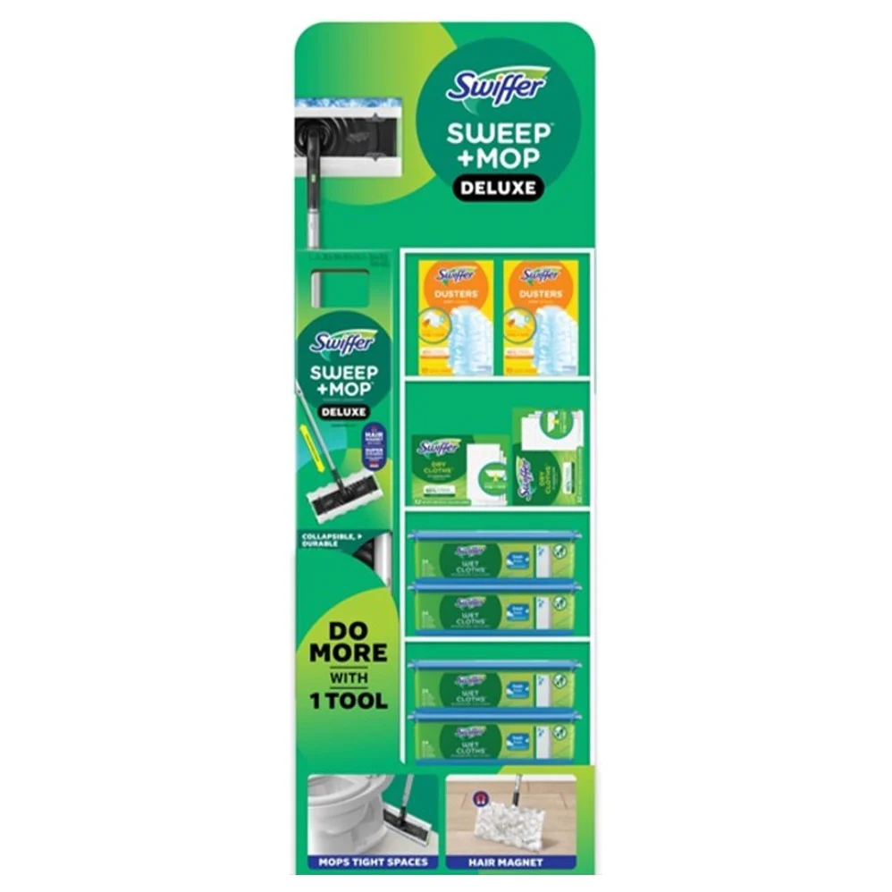 Swiffer Cleaning Products Display (6x24ct Wet Fresh; 4x32ct Dry Unscented; 4x10ct Duster 180 Unscented; 4x1ct Sweeper Deluxe Kit) - 18pk