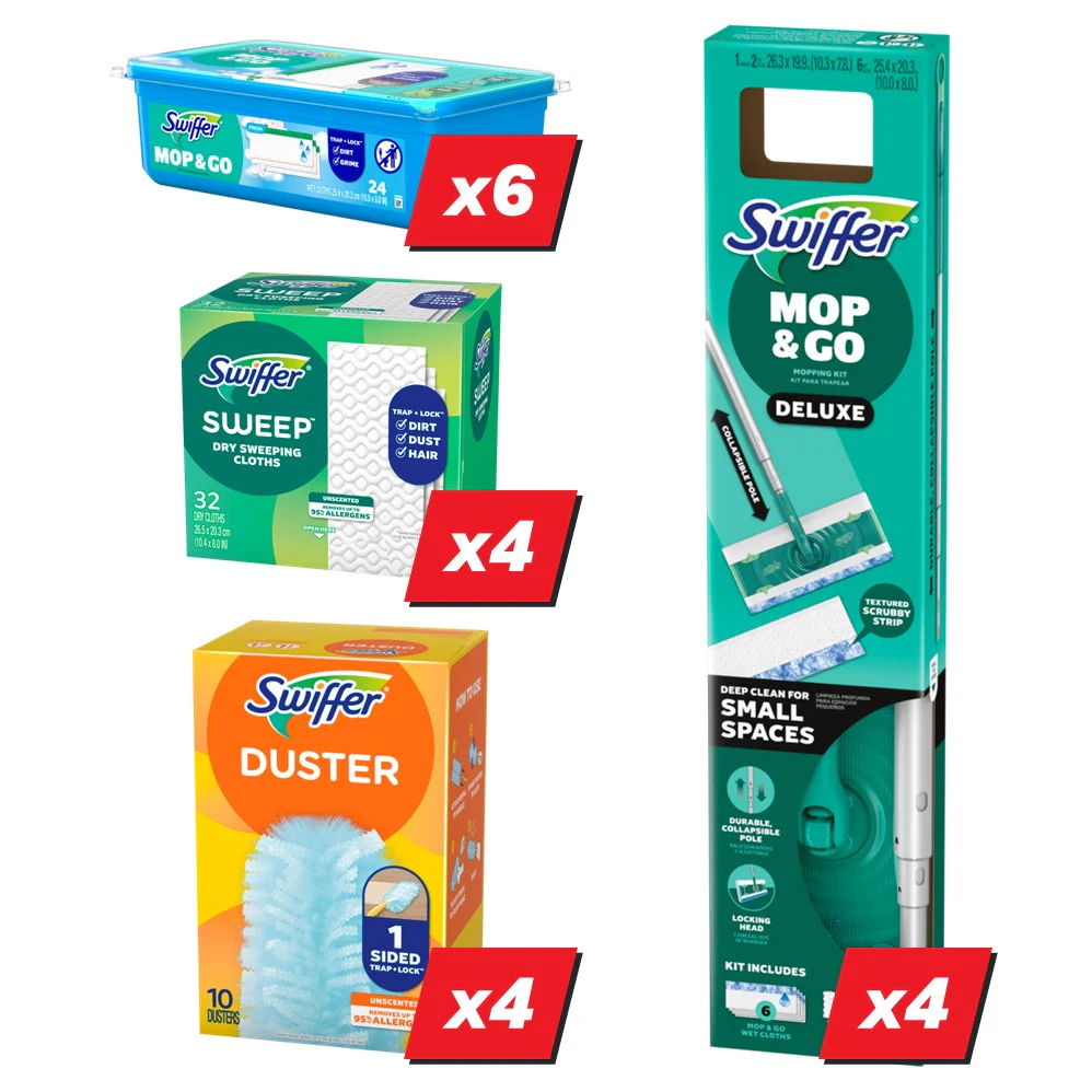 Swiffer Cleaning Products Display (6x24ct Wet Fresh; 4x32ct Dry Unscented; 4x10ct Duster 180 Unscented; 4x1ct Sweeper Deluxe Kit) - 18pk - Image 2