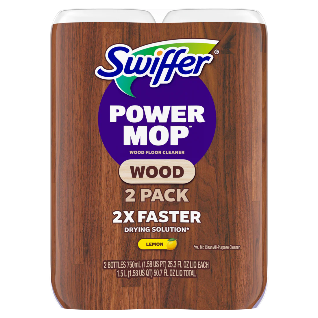 Swiffer Power Mop Wood Refill Solution Quickdry Hardwood Floor Cleaner Lemon Scent - (2x25.3)oz/3pk