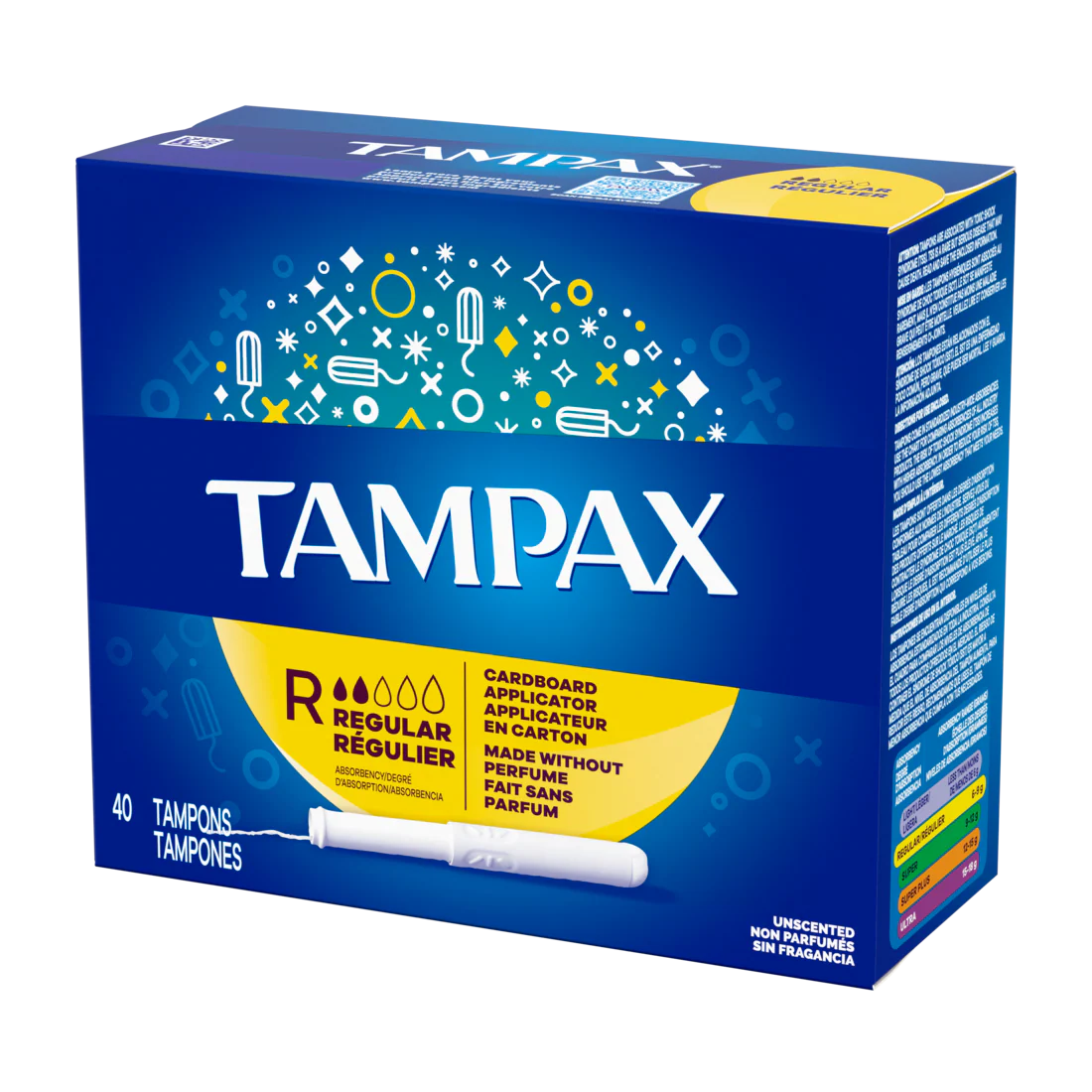 Tampax Cardboard Tampons Regular Absorbency Anti-Slip Grip Leakguard Skirt Unscented - 40ct/12pk