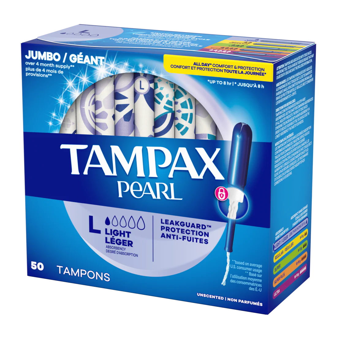 Tampax Pearl Tampons With Leakguard Braid Light Absorbency Unscented - 50ct/6pk