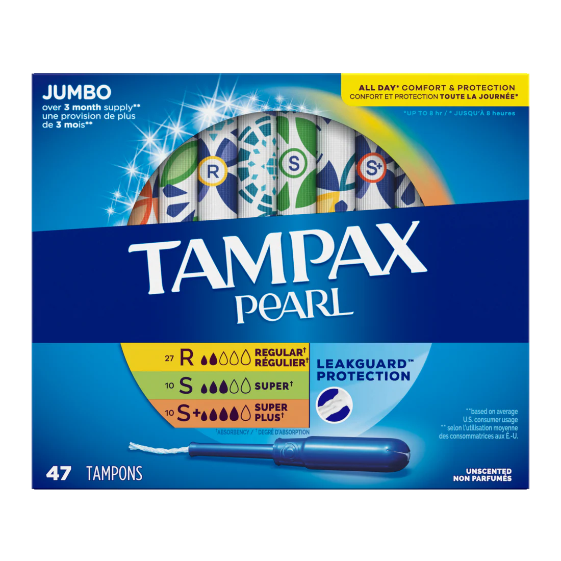 Tampax Pearl Tampons Trio Multipack with LeakGuard Braid Regular/Super/Super Plus Absorbency Unscented - 47ct/4pk