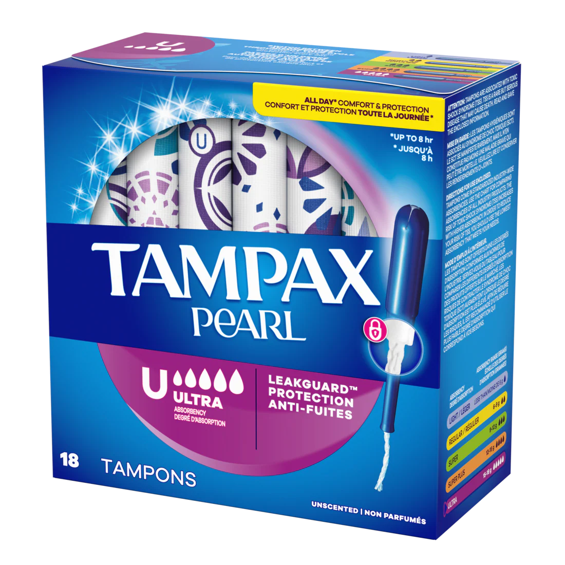Tampax Pearl Tampons With Leakguard Braid Ultra Absorbency Unscented - 18ct/12pk