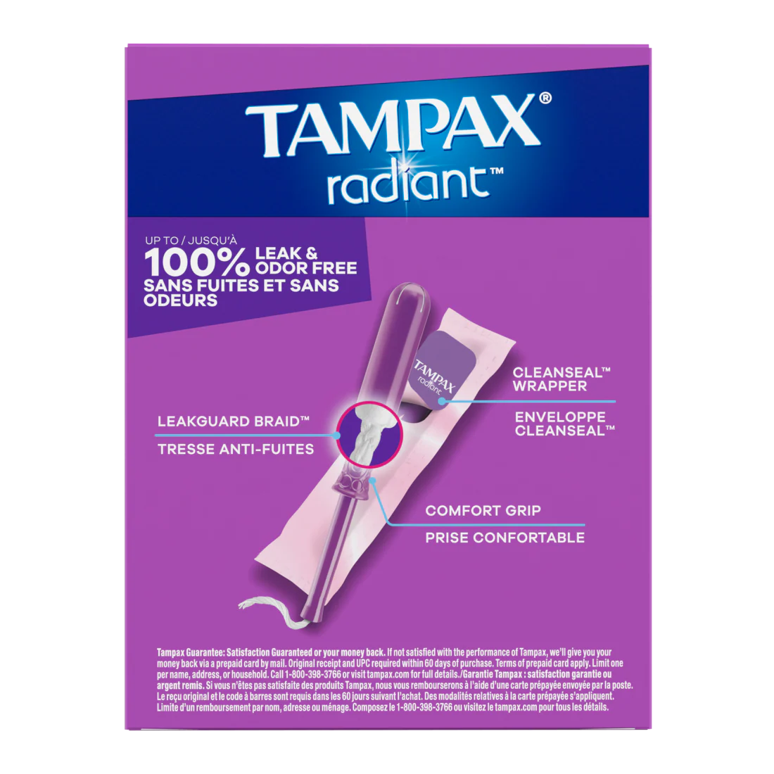 Tampax Radiant Tampons With Leakguard Braid Regular Absorbency Unscented - 14ct/12pk - Image 2