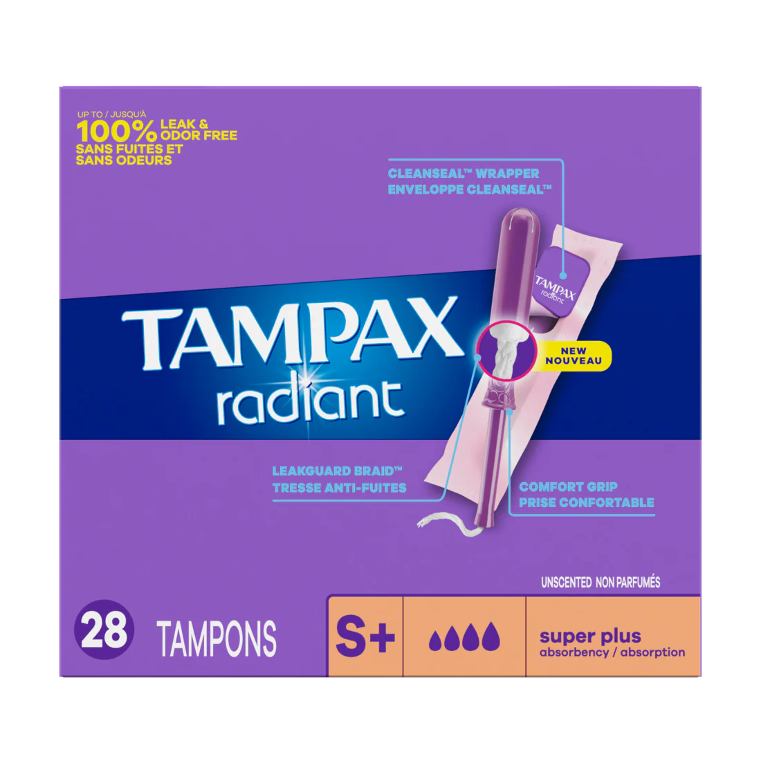 Tampax Radiant Tampons With Leakguard Braid Super Plus Absorbency Unscented - 28ct/6pk