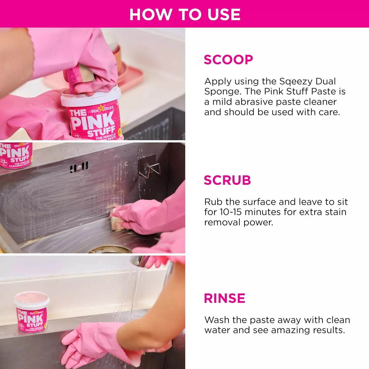 The Pink Stuff Miracle Cleaning Kit Paste with Dual-Sided Sponge and Scrubber - 1ct/1pk - Image 2