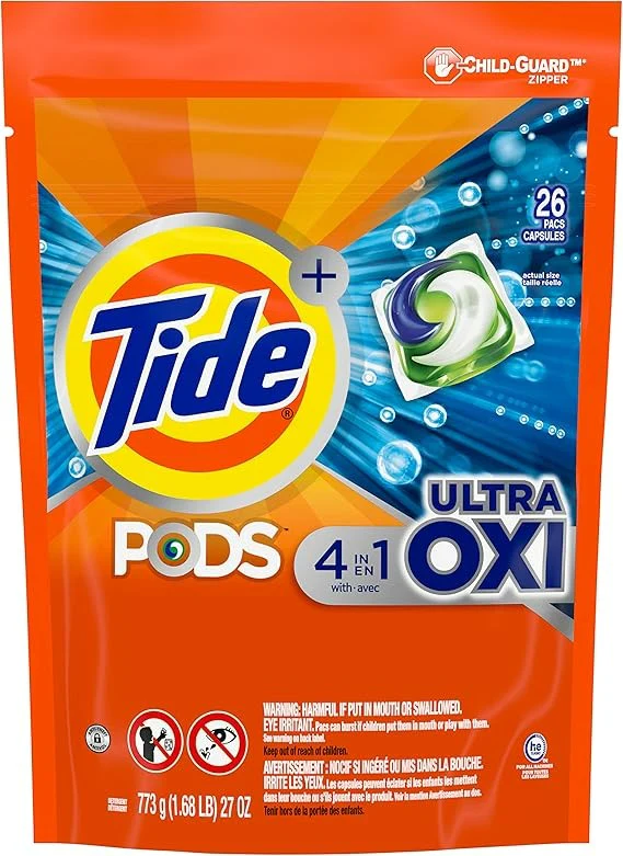 Tide 4-n-1 Ultra Oxi PODS Laundry Detergent Pacs HE Compatible - 26ct/4pk
