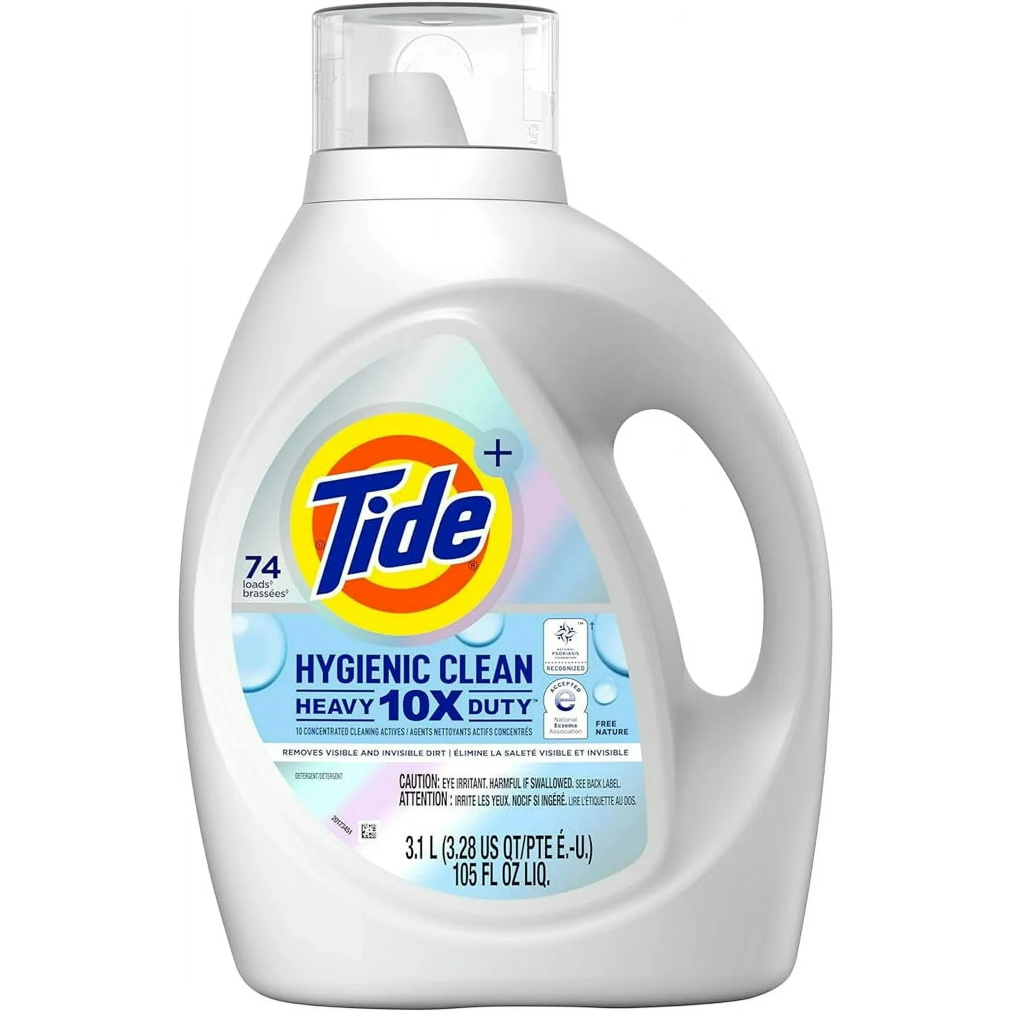 Tide Hygienic Clean Heavy Duty 10x Free Liquid Laundry Detergent Unscented 74 Loads - 105oz/4pk