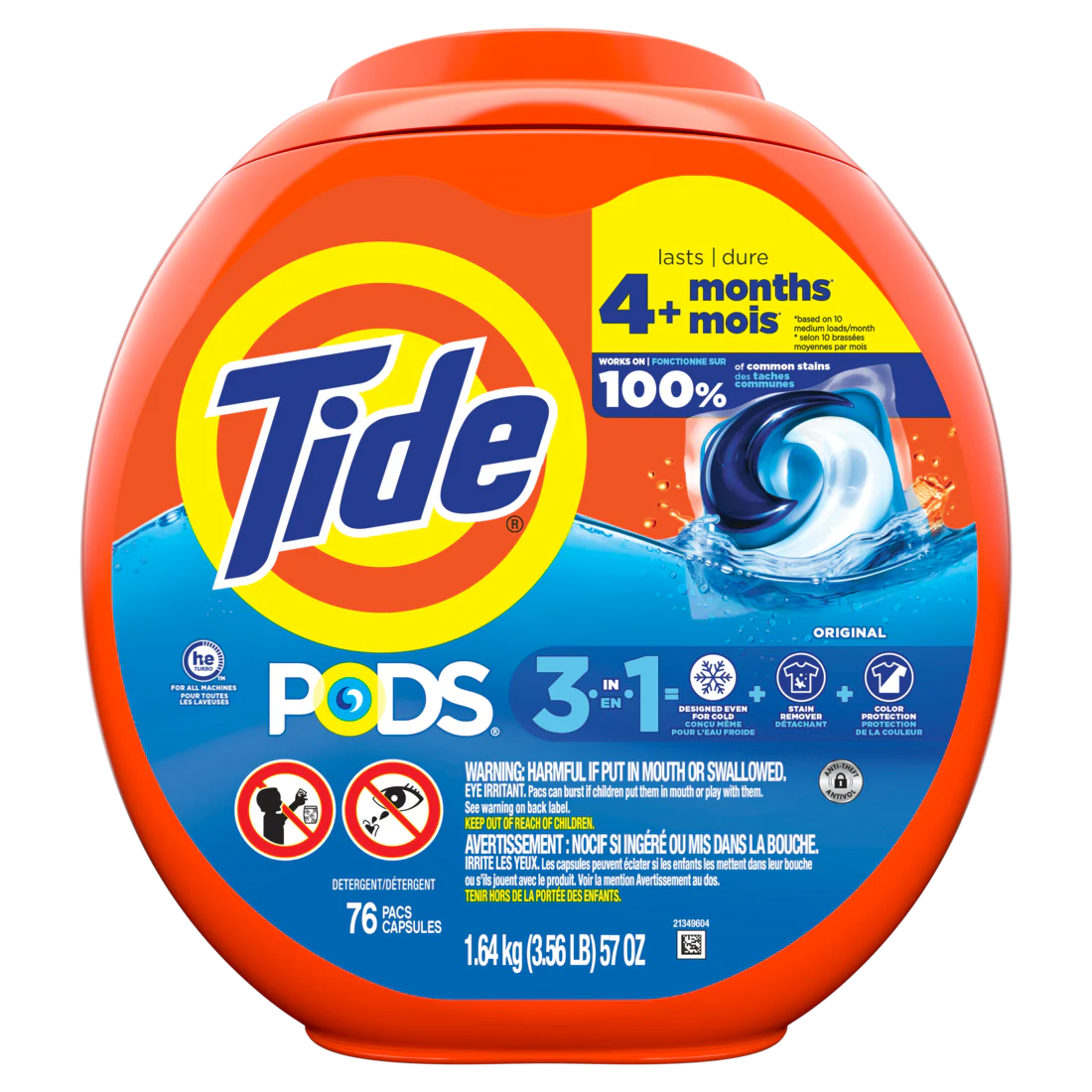 Tide Pods Laundry Detergent Pacs 3-In-1 Stain Remover Odor Fighter Color Protector HE Compatible Original Scent - 76ct/4pk - Image 2