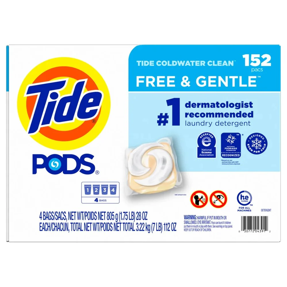 Tide Pods Liquid Laundry Detergent Pacs Free & Gentle - 152ct/1pk