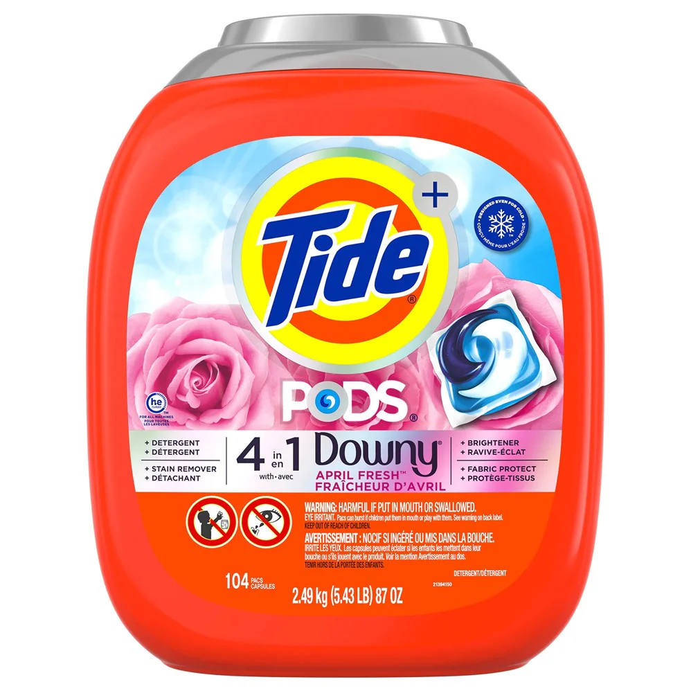 Tide PODS with Downy Liquid Laundry Detergent Pacs April Fresh - 104ct/3pk