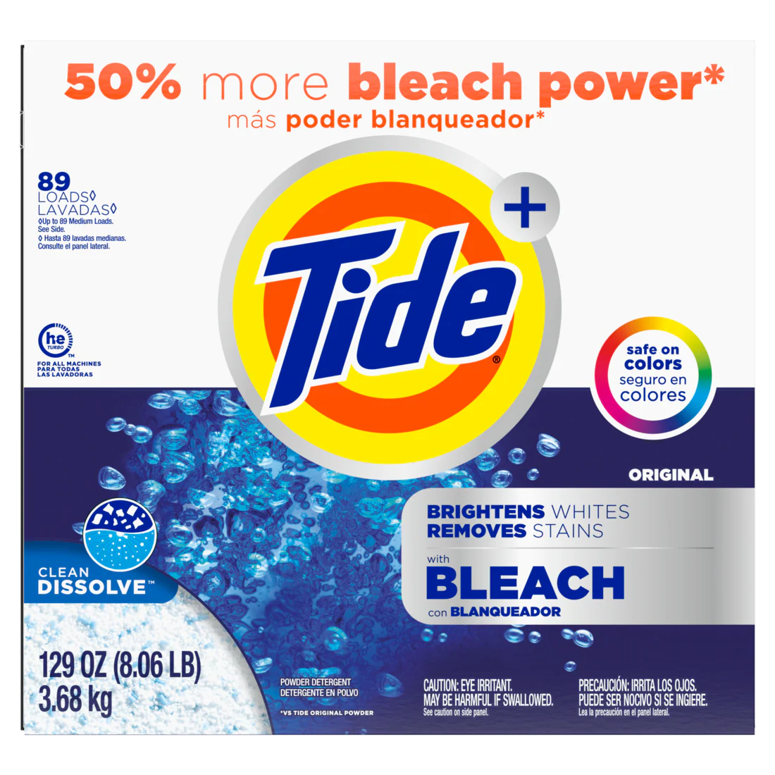 Tide Powder Laundry Detergent With Bleach Original Scent 89 Loads - 129oz/2pk