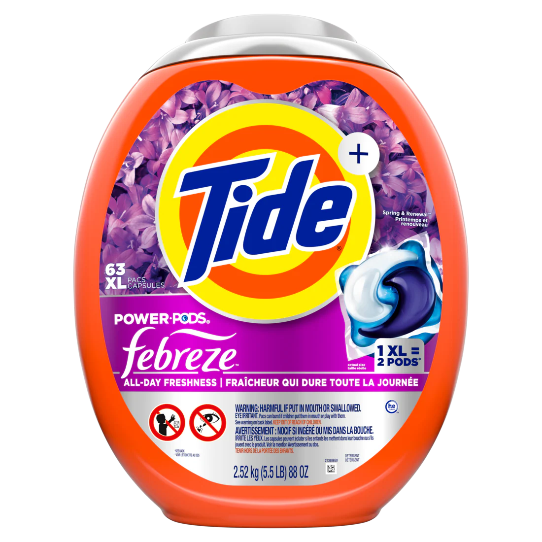 Tide Power Pods With Febreze Laundry Detergent Pacs Spring And Renewal Scent All-Day Freshness Laundry Soap Detergent Pacs - 63ct/4pk