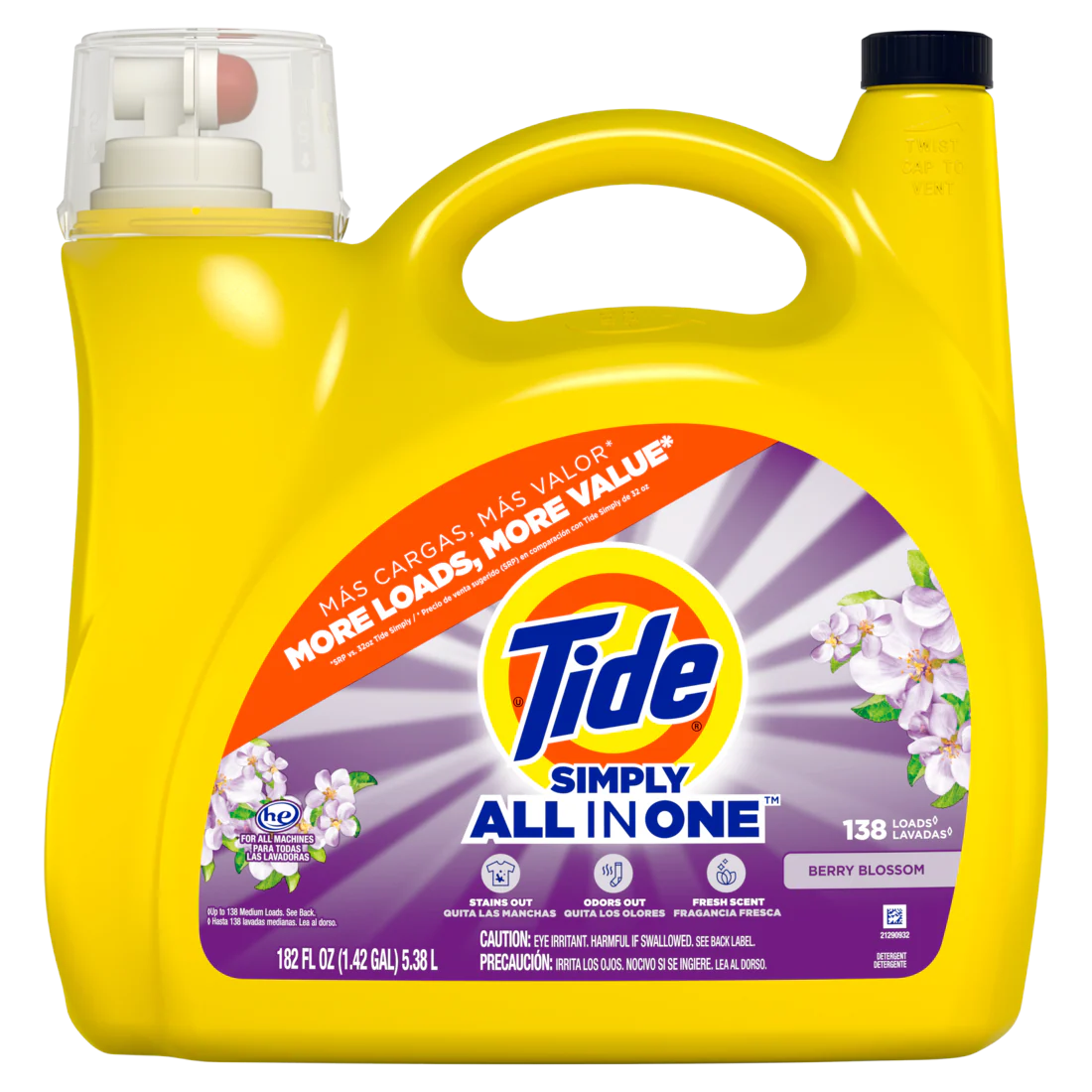 Tide Simply All-In-One Liquid Laundry Detergent Berry Blossom Scent 138 Loads - 182oz/2pk