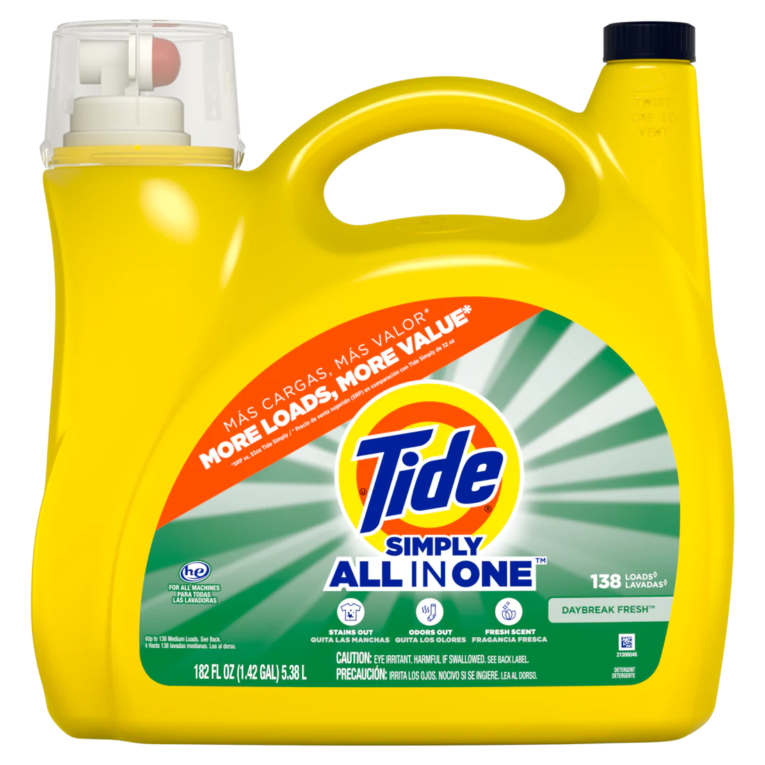 Tide Simply All-In-One Liquid Laundry Detergent Daybreak Fresh Scent 138 Loads - 182oz/2pk