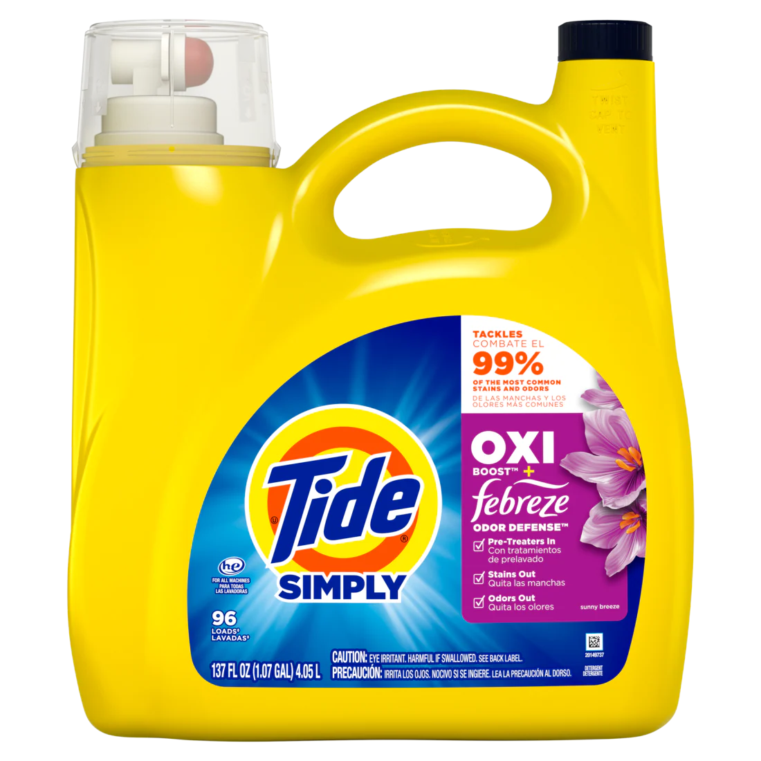 Tide Simply Oxi Boost + Febreze Odor Defense 96 Loads Tough On Stains And Odors Febreze Sunny Breeze Scent - 137oz/4pk