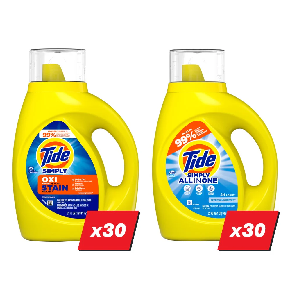 Tide Simply Liquid Laundry Detergent Display (30x31oz Oxi Refreshing Breeze; 30x32oz Refreshing Breeze) - (31-32)oz/60pk - Image 2
