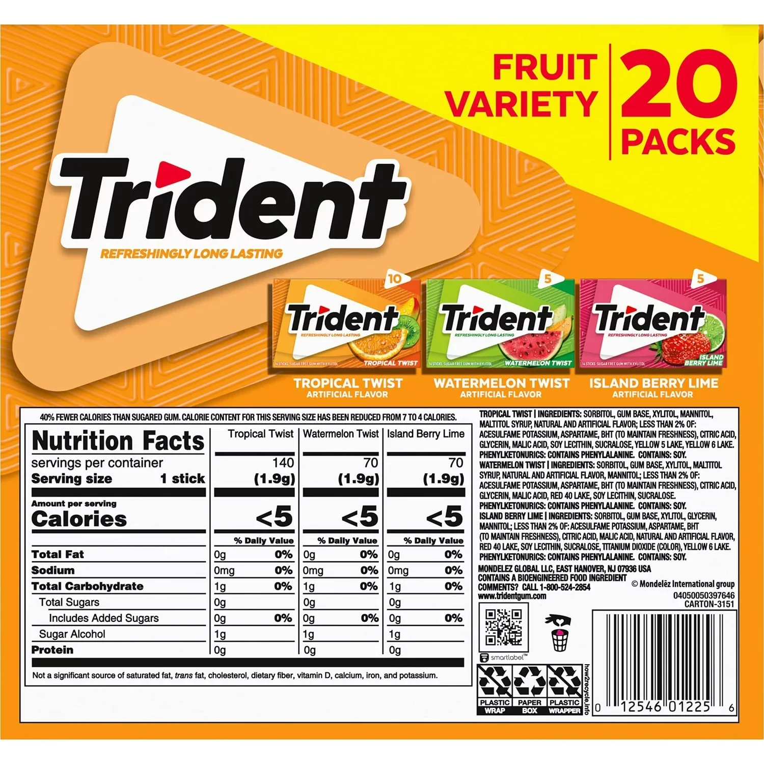 Trident Fruit Sugar Free Gum Variety Pack - 20ct/1pk - Image 2