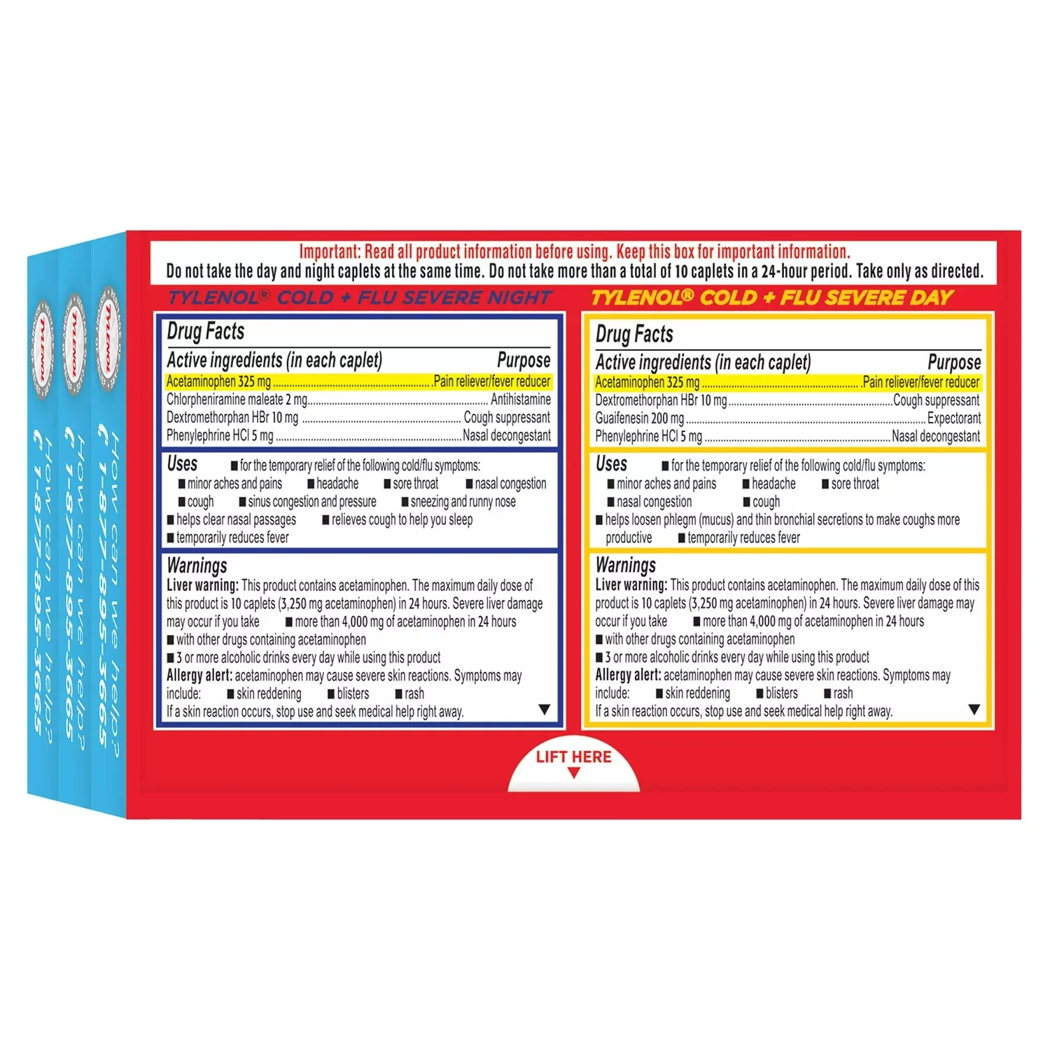 Tylenol Cold + Flu Severe Day & Night Caplets 48ct Day 24ct Night - 72ct/1pk - Image 2