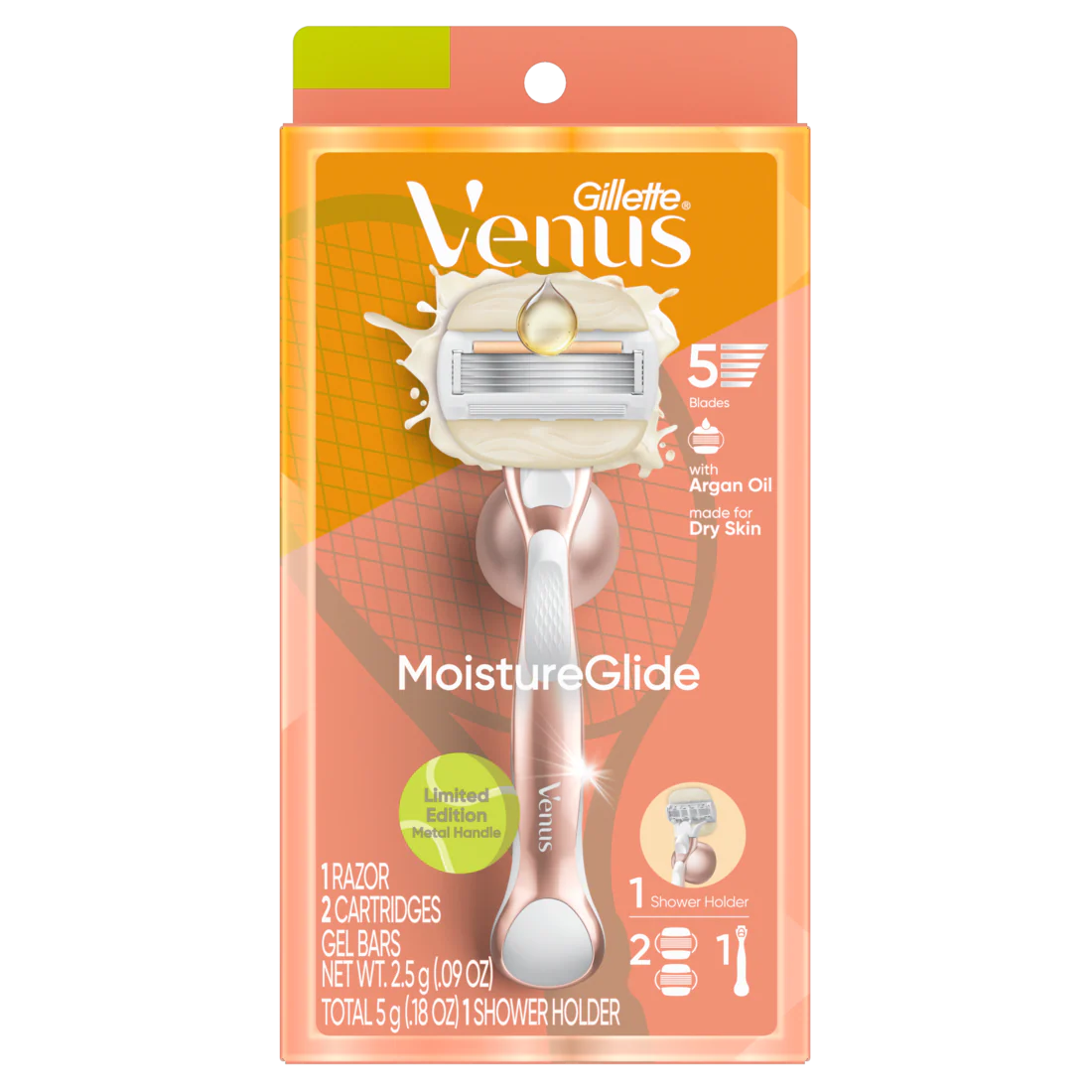 Venus Moistureglide Women's Razor Limited Edition Handle 2 Razor Blade Refills and Shower Holder - 1box/36pk