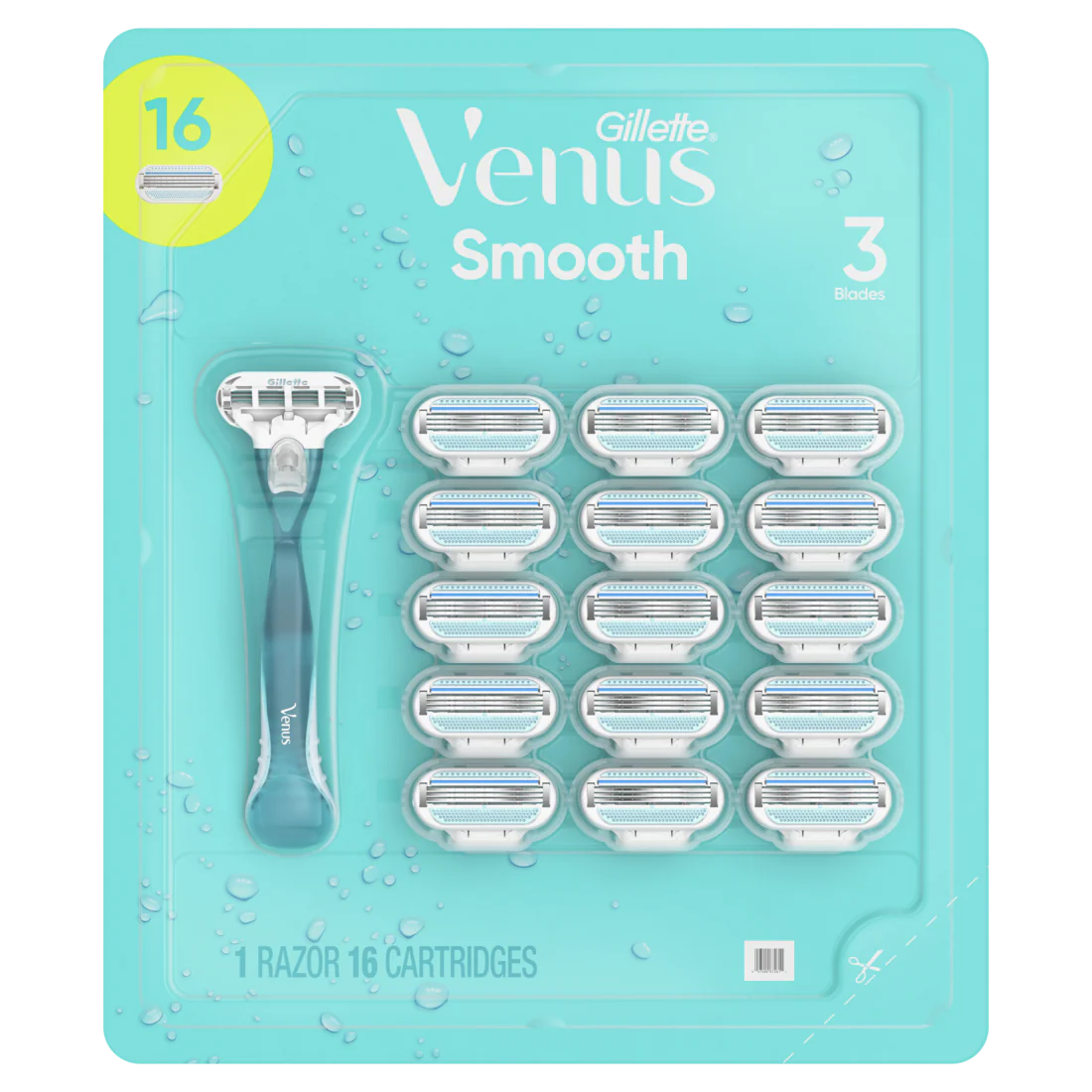 Venus Smooth Womens Razor 3-Blades 1 Handle + 16 Razor Blade Refills - (1+16)ct/18pk