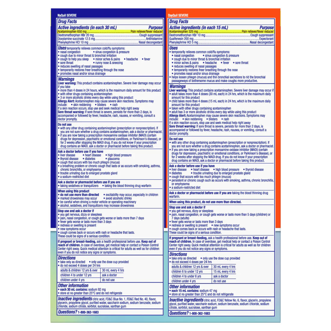 Vicks Dayquil And Nyquil Severe Cold & Flu Medicine Powerful Multi-Symptom Relief For Headache Fever Sore Throat Minor Aches And Pains Nasal Congestion Sinus Pressure Stuffy Nose And Cough Combo Pack 1 Nyquil 1 Dayquil - (2x12)oz/6pk - Image 2