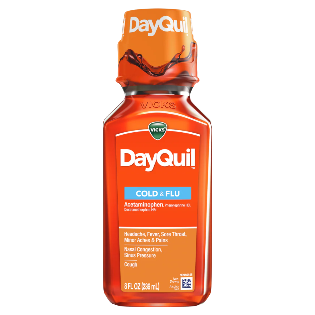 Vicks Dayquil Cold & Flu Relief Liquid Over-The-Counter Medicine Non-Drowsy Powerful Multi-Symptom Daytime Relief For Headache Fever Sore Throat Minor Aches And Pains Nasal Congestion Sinus Pressure And Cough - 8oz/12pk