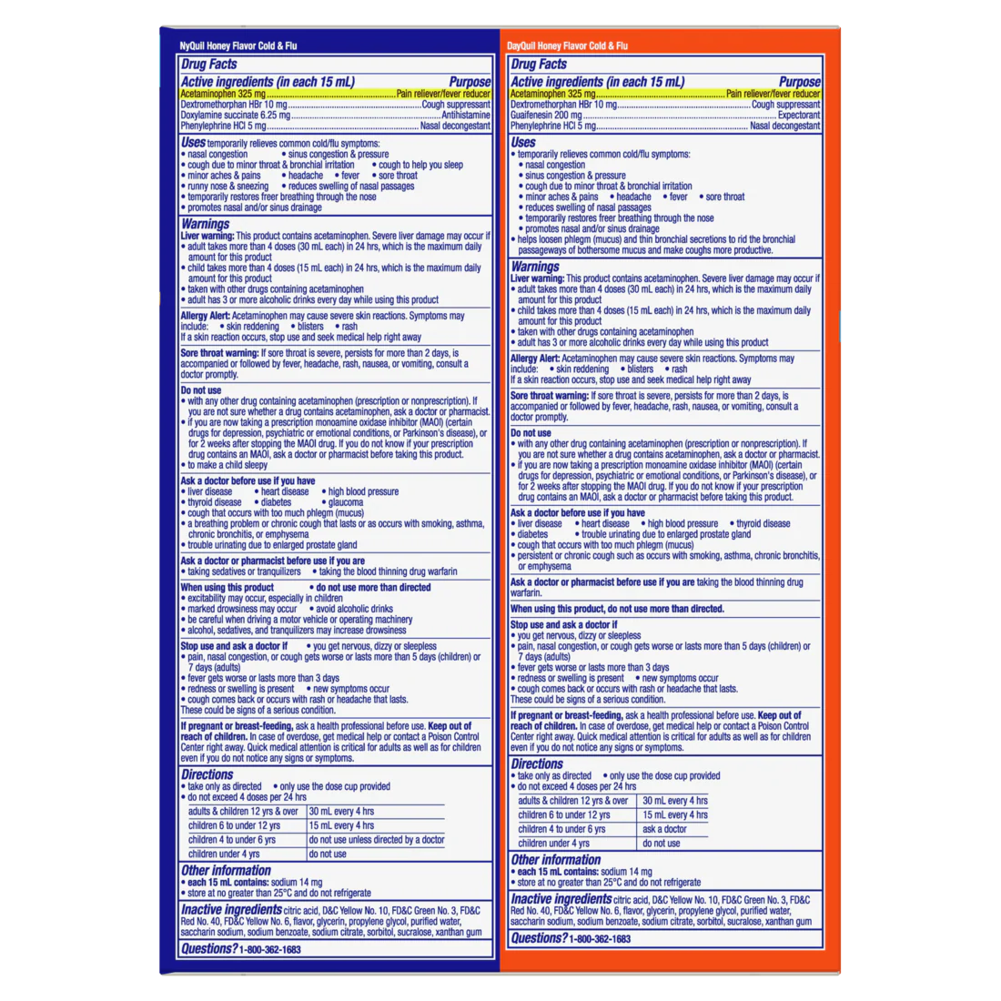 VICKS DayQuil & NyQuil SEVERE Honey Flavor Co-Pack Cold & Flu Medicine Relieves Headache Fever Sore Throat Minor Aches & Pains Nasal Congestion Sinus Pressure Stuffy Nose and Cough - (2x12) oz/6pk - Image 2