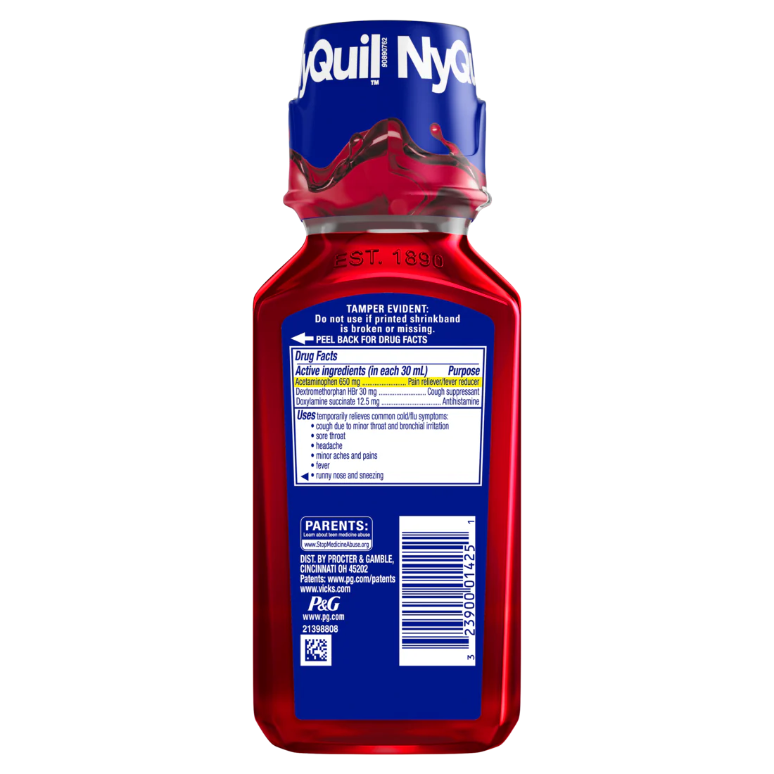 Vicks Nyquil Cherry Cold & Flu Relief Liquid Over-The-Counter Medicine Powerful Multi-Symptom Nighttime Relief For Headache Fever Sore Throat Minor Aches And Pains Sneezing Runny Nose And Cough Cherry Flavored - 8oz/12pk - Image 2