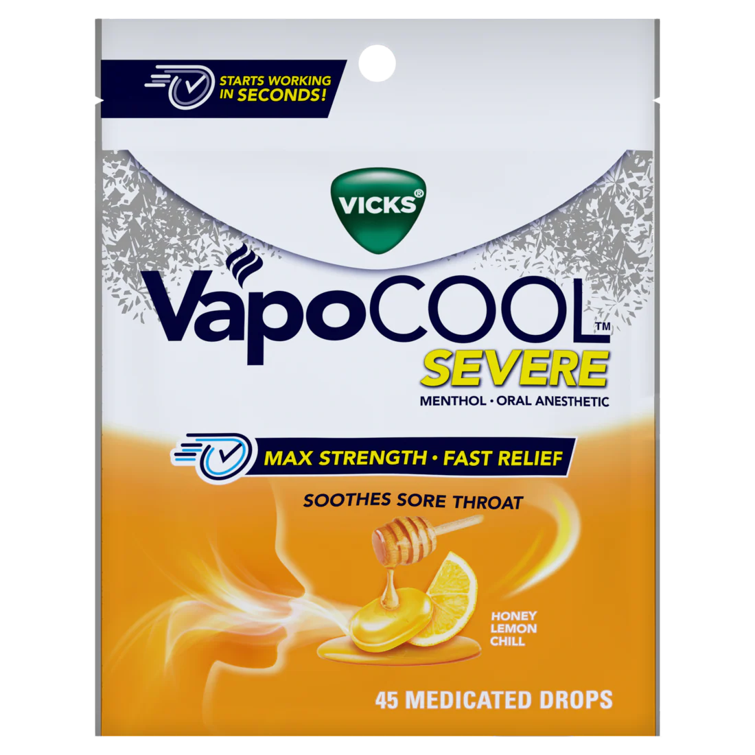 Vicks Vapocool Severe Max Strength Menthol Cough Drop Alternative/Sore Throat Lozenge For Sore Throat Relief Honey Lemon - 45ct/9pk