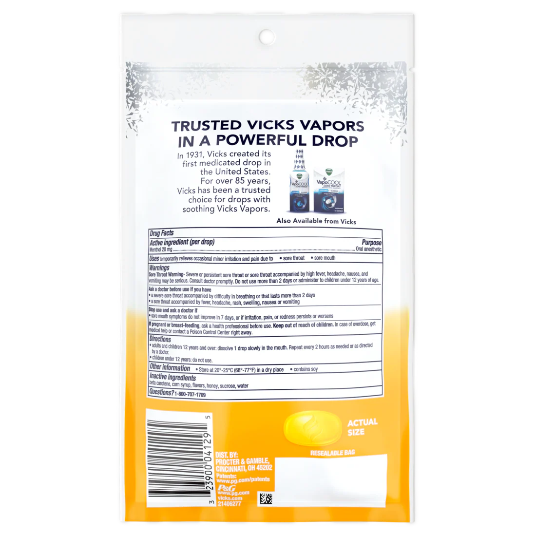 Vicks Vapocool Severe Max Strength* Menthol Cough Drop Alternative/Sore Throat Lozenge For Sore Throat Relief Honey Lemon - 18ct/12pk - Image 2