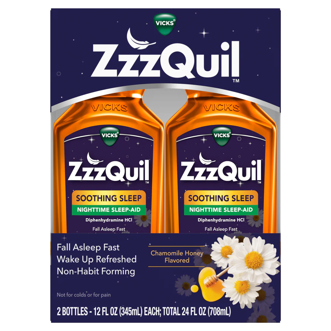 Zzzquil Liquid Sleep Aid Soothing Sleep Diphenhydramine 50Mg Hcl Chamomile Honey Flavored Nighttime Sleep Aid Liquid Sleep Aids For Adults 2 Pack - (2x12)oz/3pk