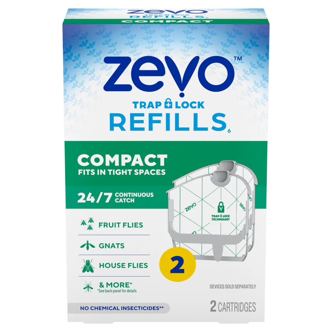 Zevo Compact Flying Insect Trap Refill: Indoor Light Trap Refill Cartridges Capture House Flies Fruit Flies and Gnats - Refill Cartridges - 2ct/8pk