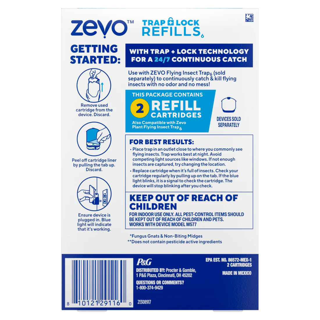 Zevo Compact Flying Insect Trap Refill: Indoor Light Trap Refill Cartridges Capture House Flies Fruit Flies and Gnats - Refill Cartridges - 2ct/8pk - Image 2