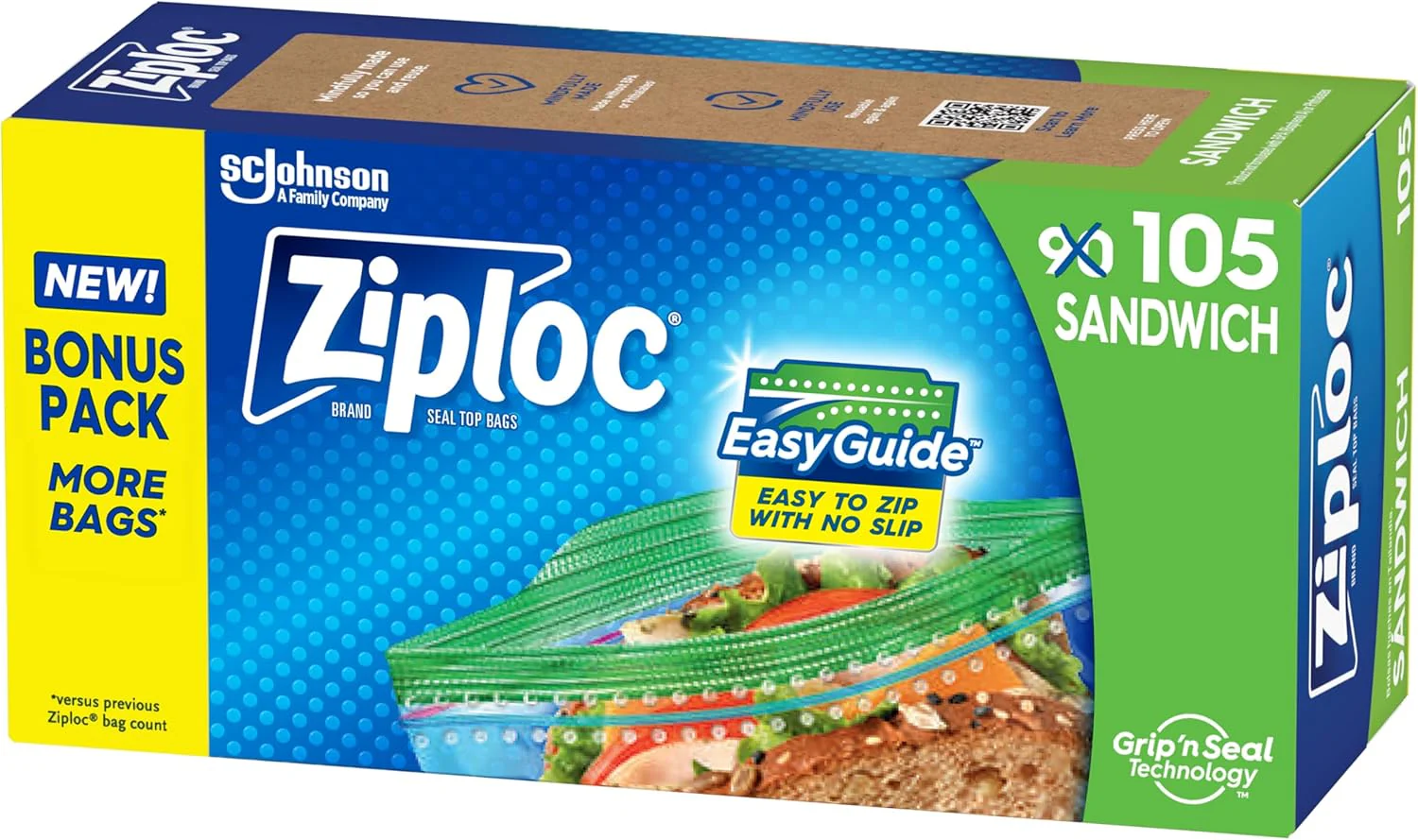 Ziploc Easy Guide Sandwich Bag - 105ct/12pk