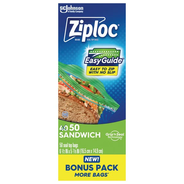 Ziploc Easy Guide Sandwich Bag - 50ct/12pk