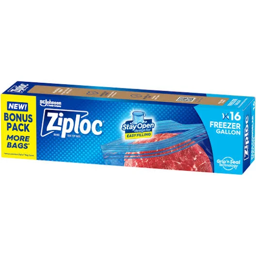 Ziploc Stay Open Freezer Bag Gallon - 16ct/12pk